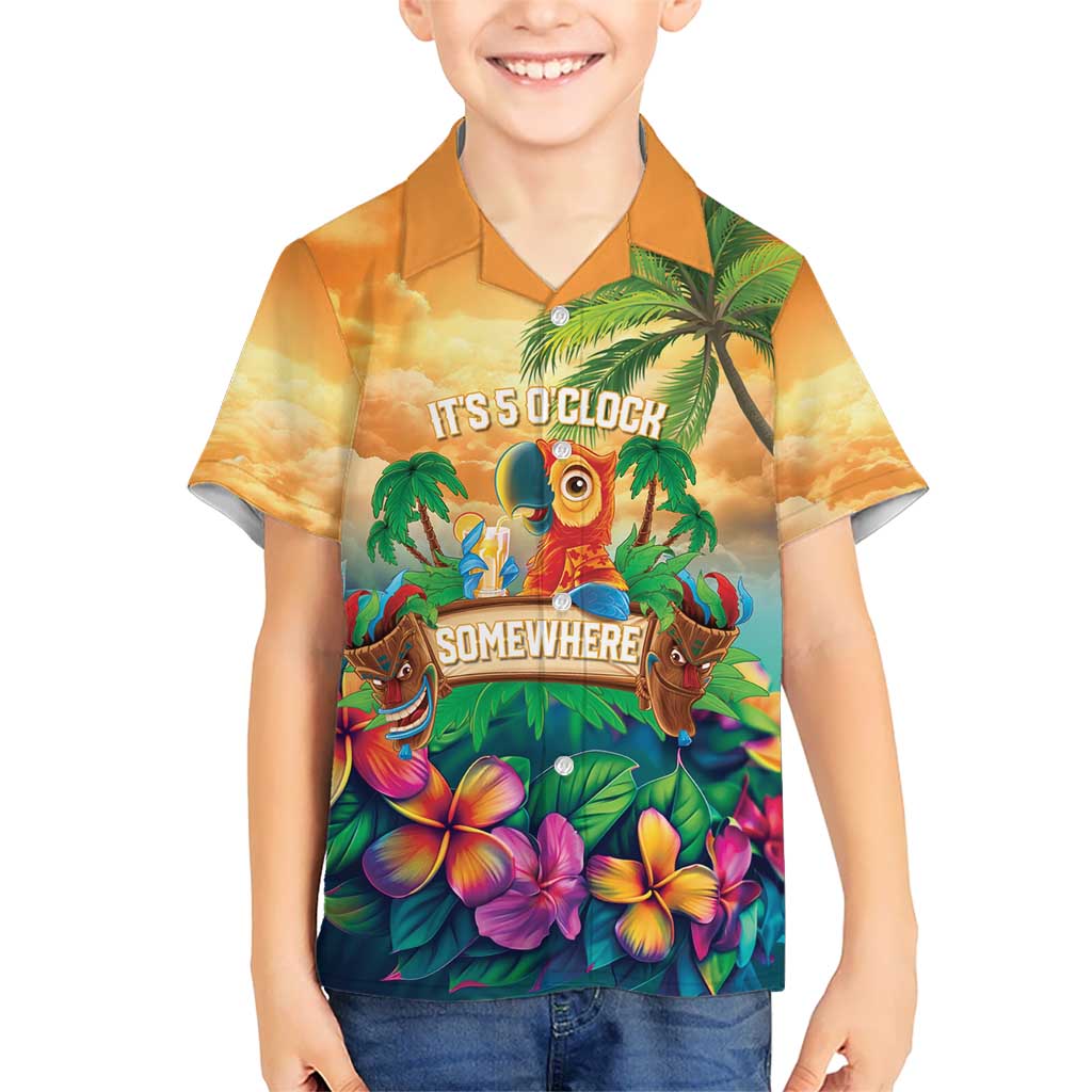5 Oclock Somewhere Personalized Kid Hawaiian Shirt Hawaii Parrots Plumeria Summer Vibe LT9 Kid Yellow - Polynesian Pride