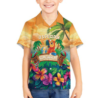 5 Oclock Somewhere Personalized Kid Hawaiian Shirt Hawaii Parrots Plumeria Summer Vibe LT9 Kid Yellow - Polynesian Pride