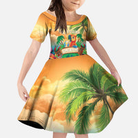 5 Oclock Somewhere Personalized Kid Short Sleeve Dress Hawaii Parrots Plumeria Summer Vibe - Polynesian Pride