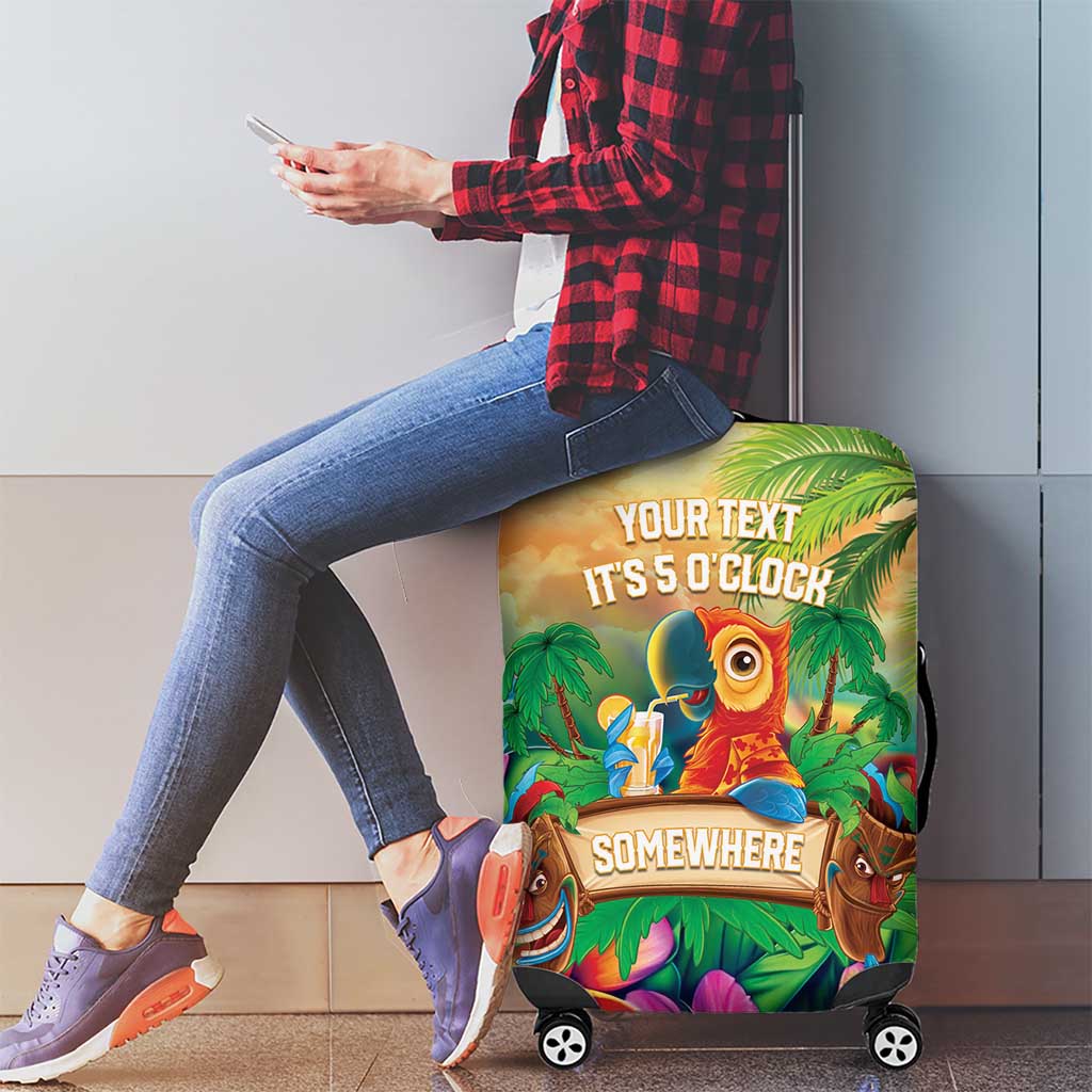 5 Oclock Somewhere Personalized Luggage Cover Hawaii Parrots Plumeria Summer Vibe - Polynesian Pride