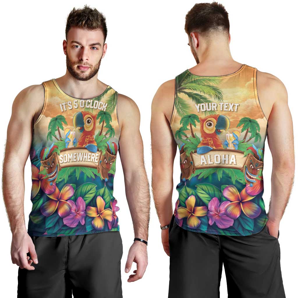 5 Oclock Somewhere Personalized Men Tank Top Hawaii Parrots Plumeria Summer Vibe - Polynesian Pride