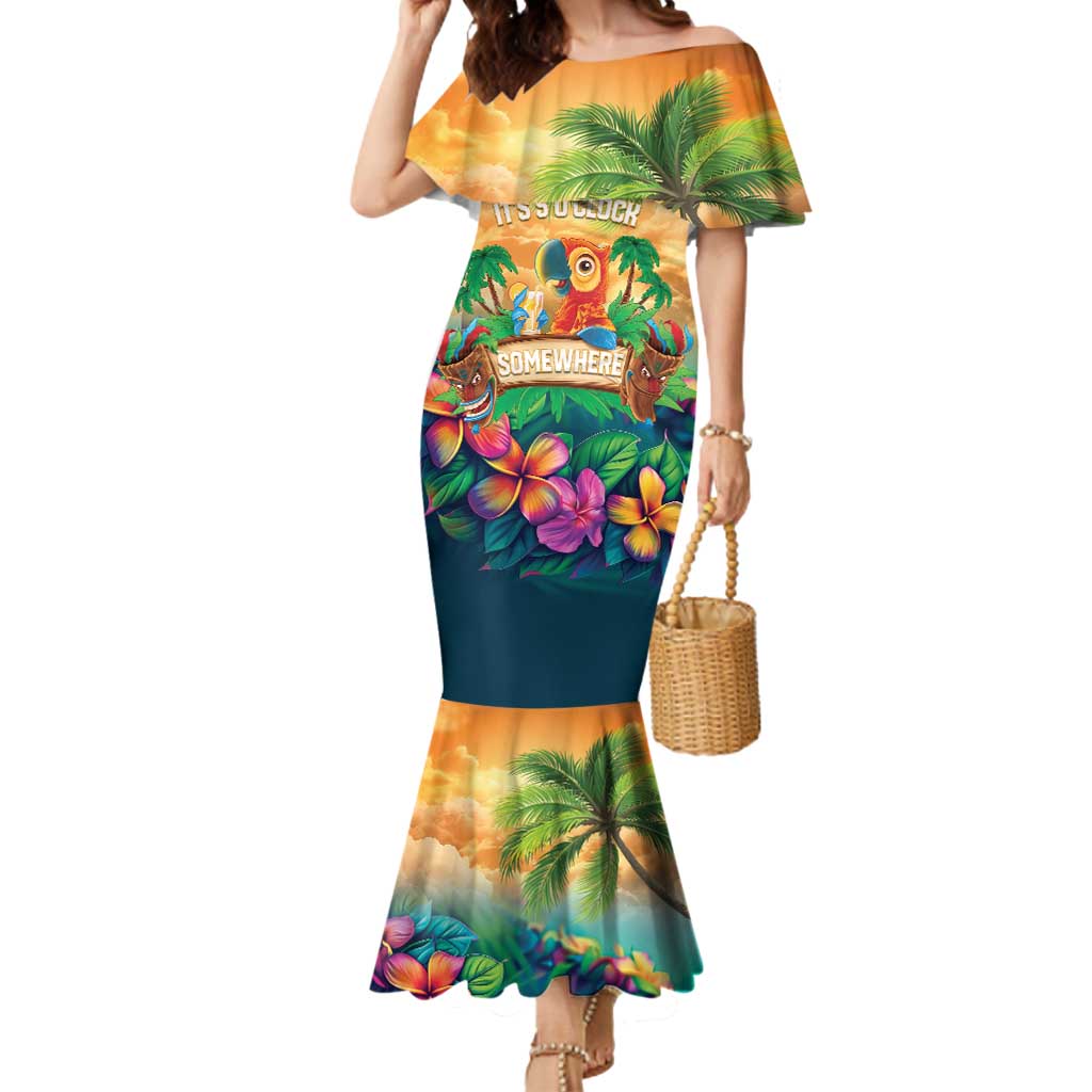 5 Oclock Somewhere Personalized Mermaid Dress Hawaii Parrots Plumeria Summer Vibe - Polynesian Pride