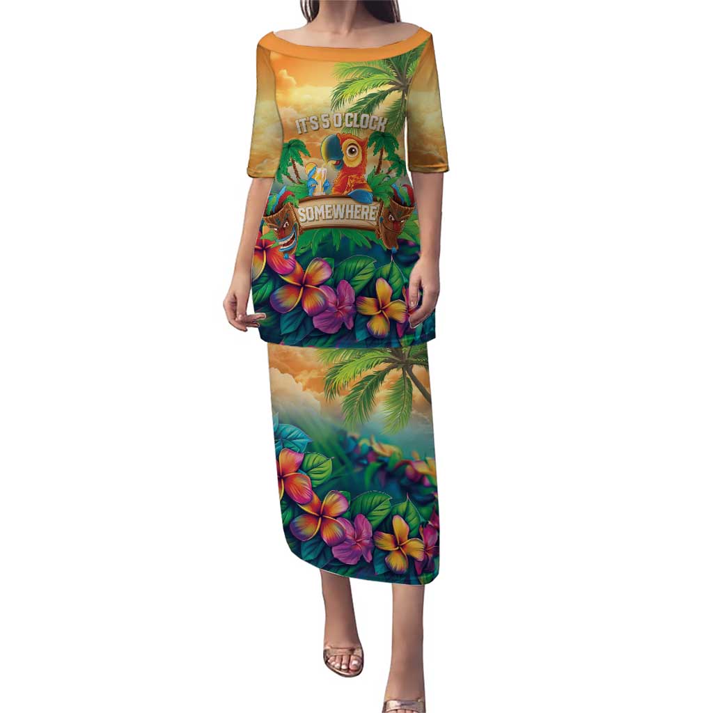 5 Oclock Somewhere Personalized Puletasi Hawaii Parrots Plumeria Summer Vibe - Polynesian Pride