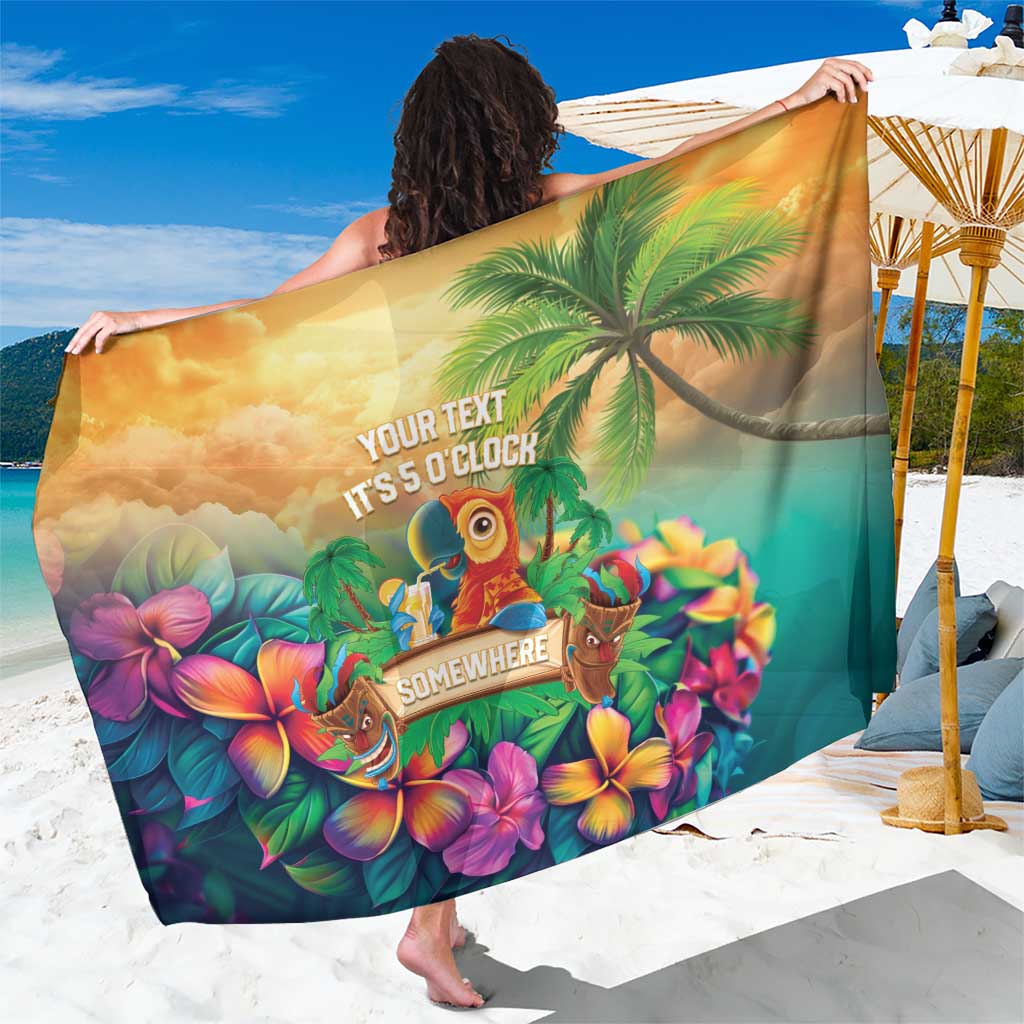 5 Oclock Somewhere Personalized Sarong Hawaii Parrots Plumeria Summer Vibe - Polynesian Pride