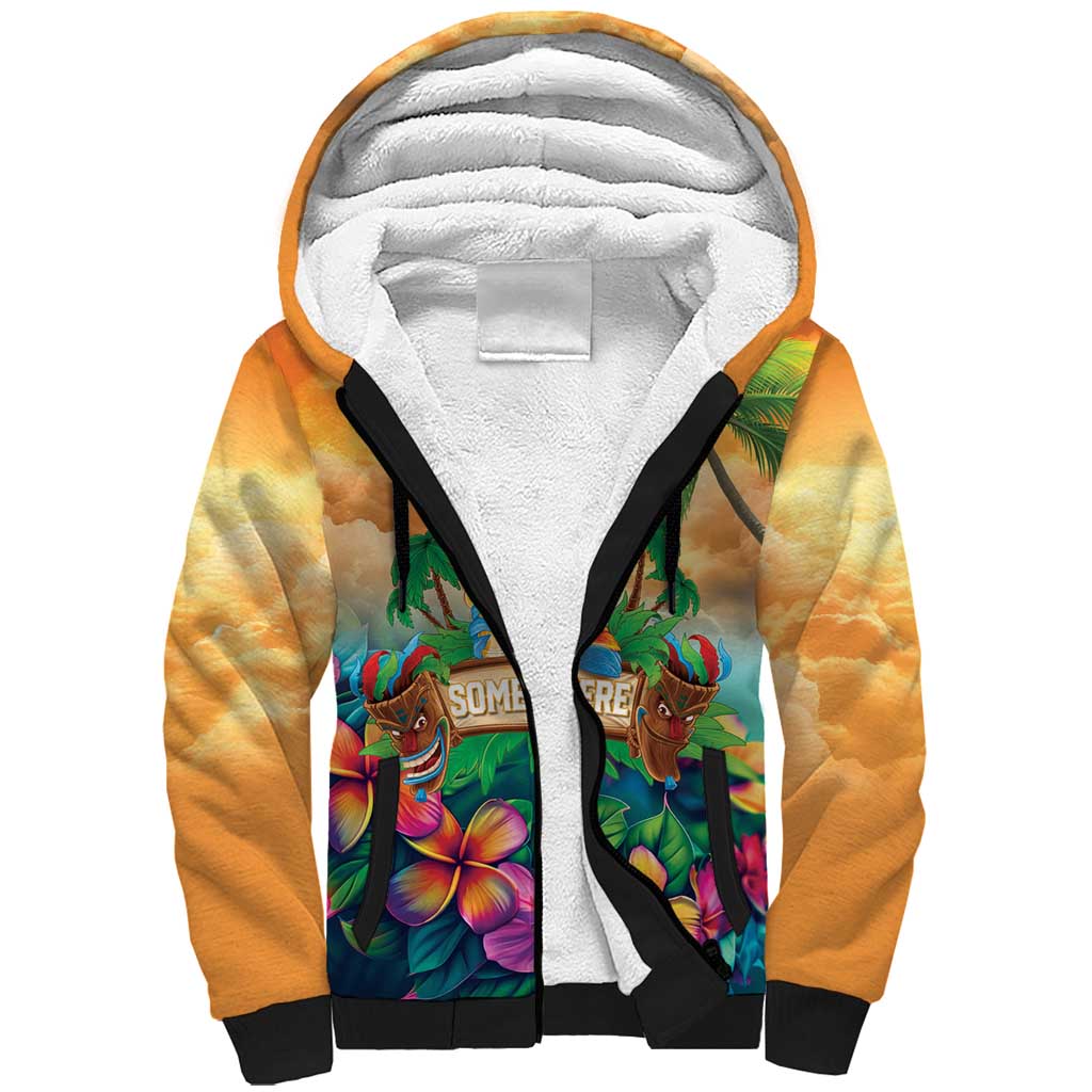 5 Oclock Somewhere Personalized Sherpa Hoodie Hawaii Parrots Plumeria Summer Vibe LT9 Unisex Yellow - Polynesian Pride