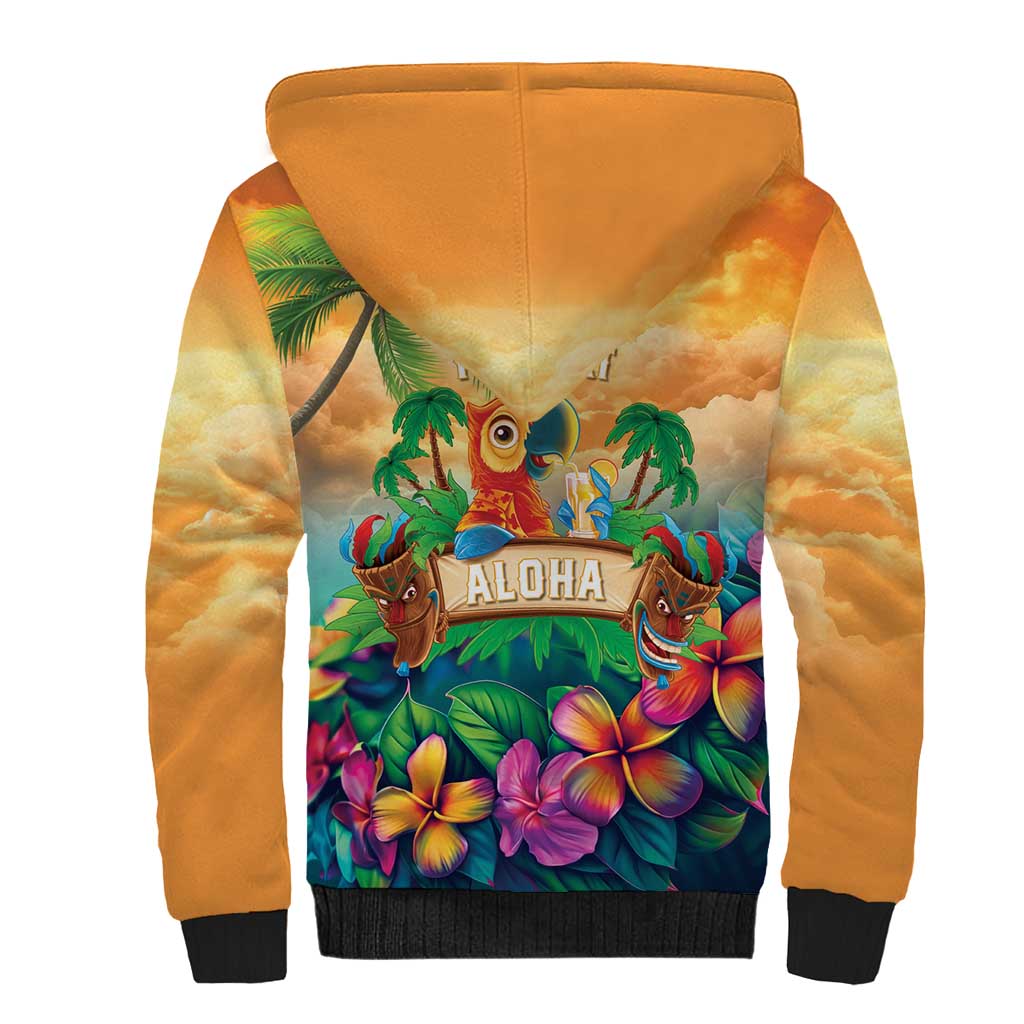 5 Oclock Somewhere Personalized Sherpa Hoodie Hawaii Parrots Plumeria Summer Vibe LT9 - Polynesian Pride