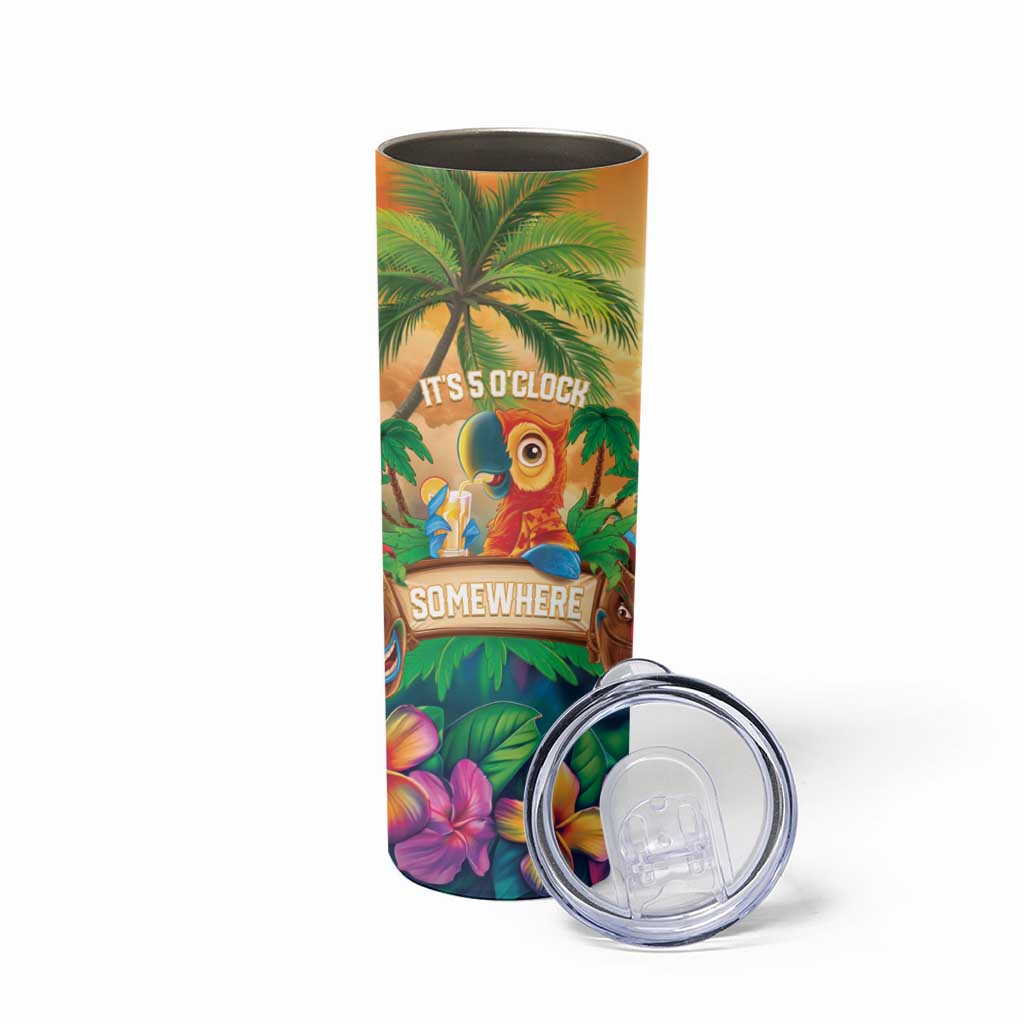 5 Oclock Somewhere Personalized Skinny Tumbler Hawaii Parrots Plumeria Summer Vibe - Polynesian Pride