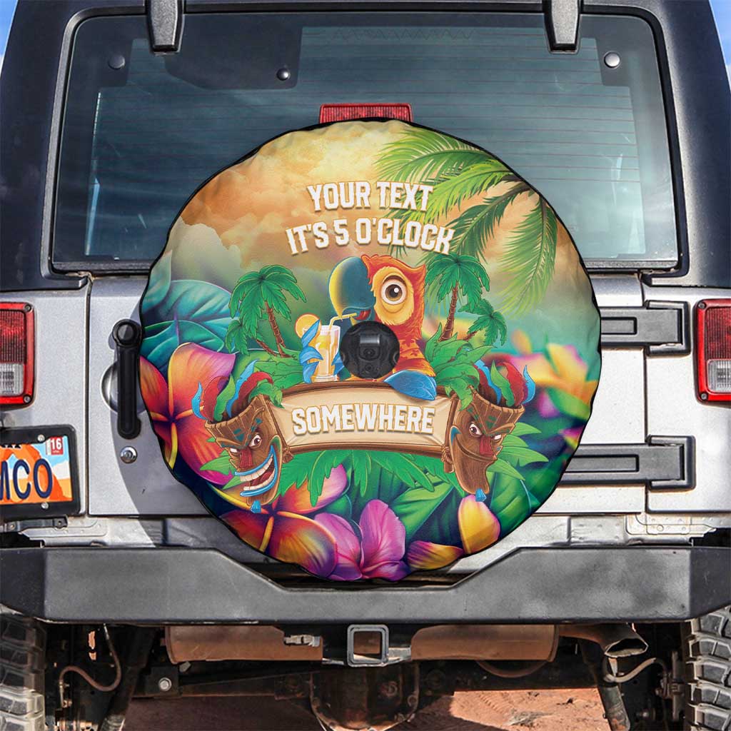 5 Oclock Somewhere Personalized Spare Tire Cover Hawaii Parrots Plumeria Summer Vibe - Polynesian Pride