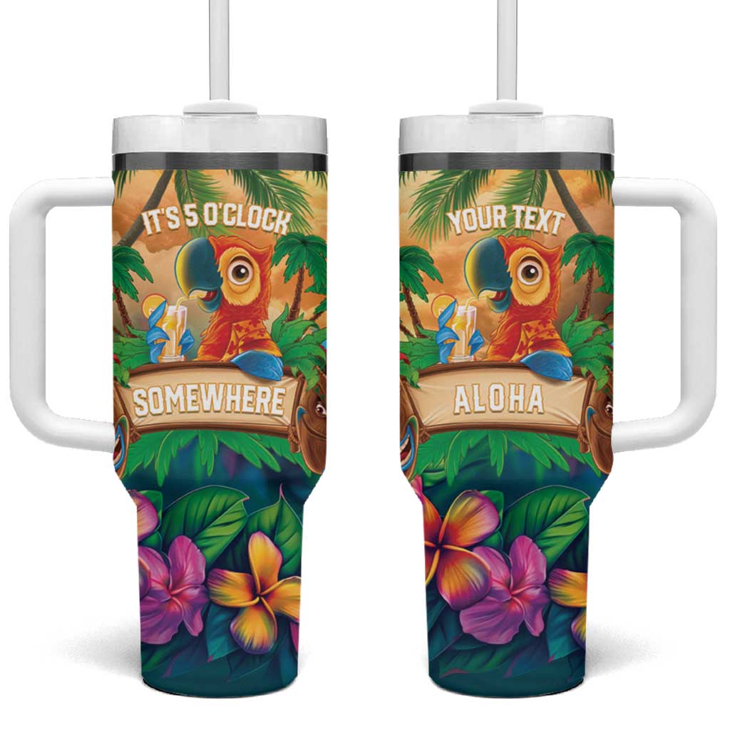 5 Oclock Somewhere Personalized Tumbler With Handle Hawaii Parrots Plumeria Summer Vibe - Polynesian Pride