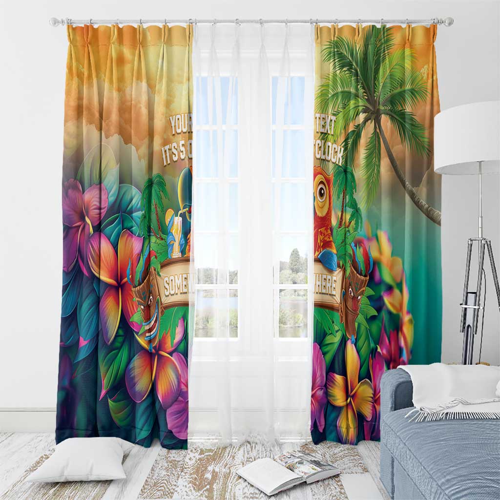 5 Oclock Somewhere Personalized Window Curtain Hawaii Parrots Plumeria Summer Vibe - Polynesian Pride