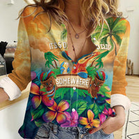 5 Oclock Somewhere Personalized Women Casual Shirt Hawaii Parrots Plumeria Summer Vibe - Polynesian Pride