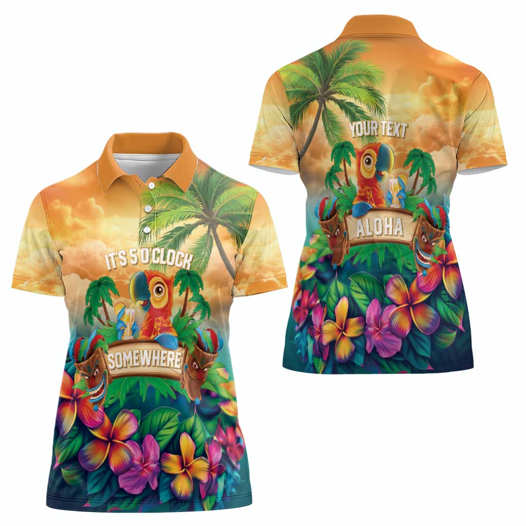 5 Oclock Somewhere Personalized Women Polo Shirt Hawaii Parrots Plumeria Summer Vibe - Polynesian Pride