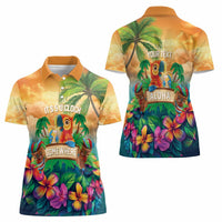 5 Oclock Somewhere Personalized Women Polo Shirt Hawaii Parrots Plumeria Summer Vibe - Polynesian Pride