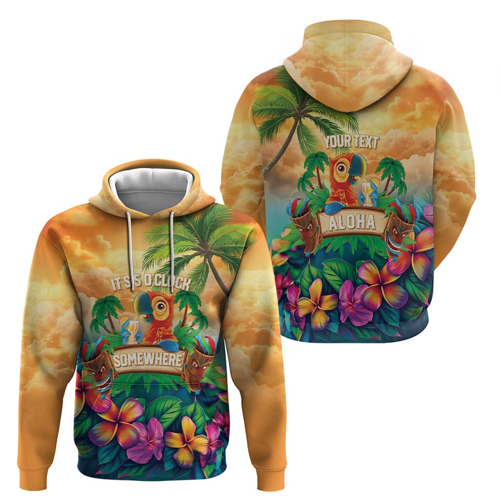 5 Oclock Somewhere Personalized Zip Hoodie Hawaii Parrots Plumeria Summer Vibe - Polynesian Pride