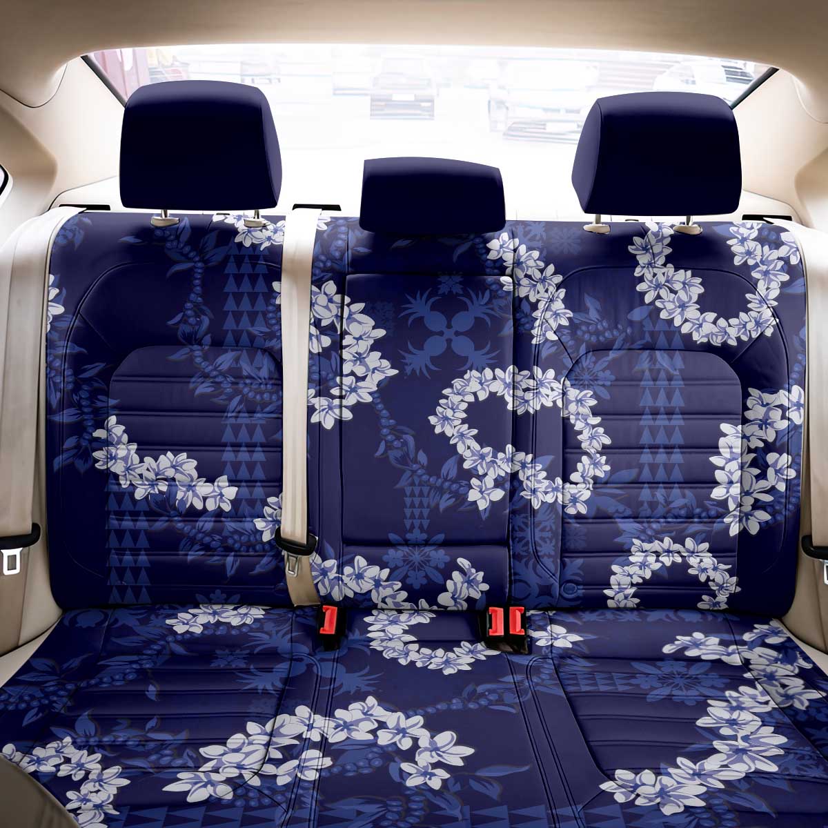 Mokihana Maile and Ilima Leis Back Car Seat Cover Uliuli Hawaiian Tapa Quilt Pattern - Polynesian Pride