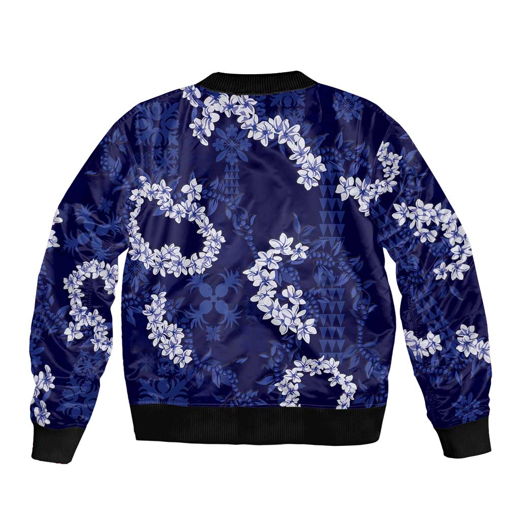 Mokihana Maile and Ilima Leis Bomber Jacket Uliuli Hawaiian Tapa Quilt Pattern - Polynesian Pride