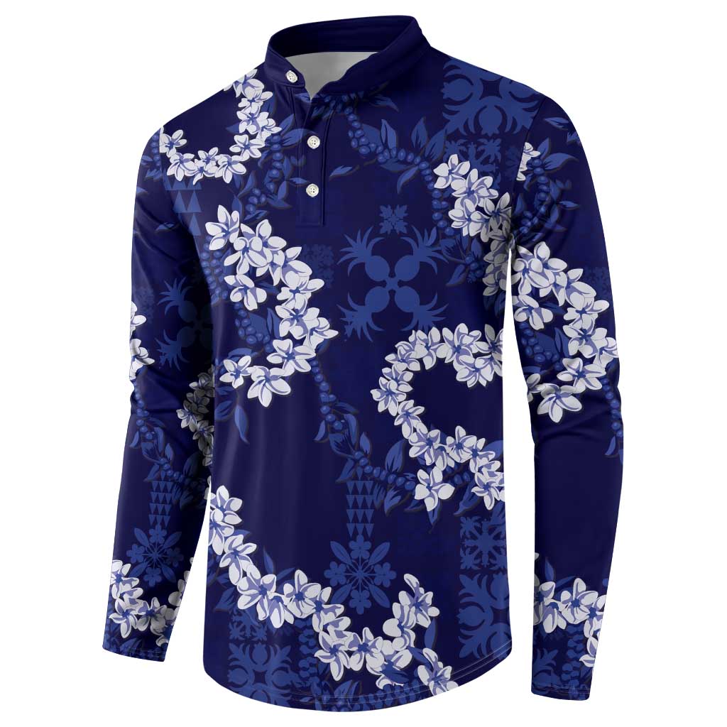 Mokihana Maile and Ilima Leis Button Sweatshirt Uliuli Hawaiian Tapa Quilt Pattern - Polynesian Pride