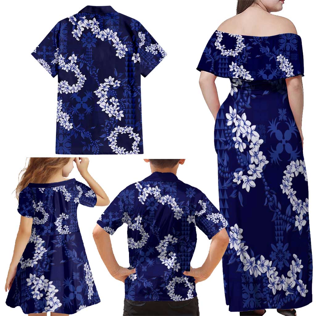 Mokihana Maile and Ilima Leis Family Matching Off Shoulder Maxi Dress and Hawaiian Shirt Uliuli Hawaiian Tapa Quilt Pattern - Polynesian Pride