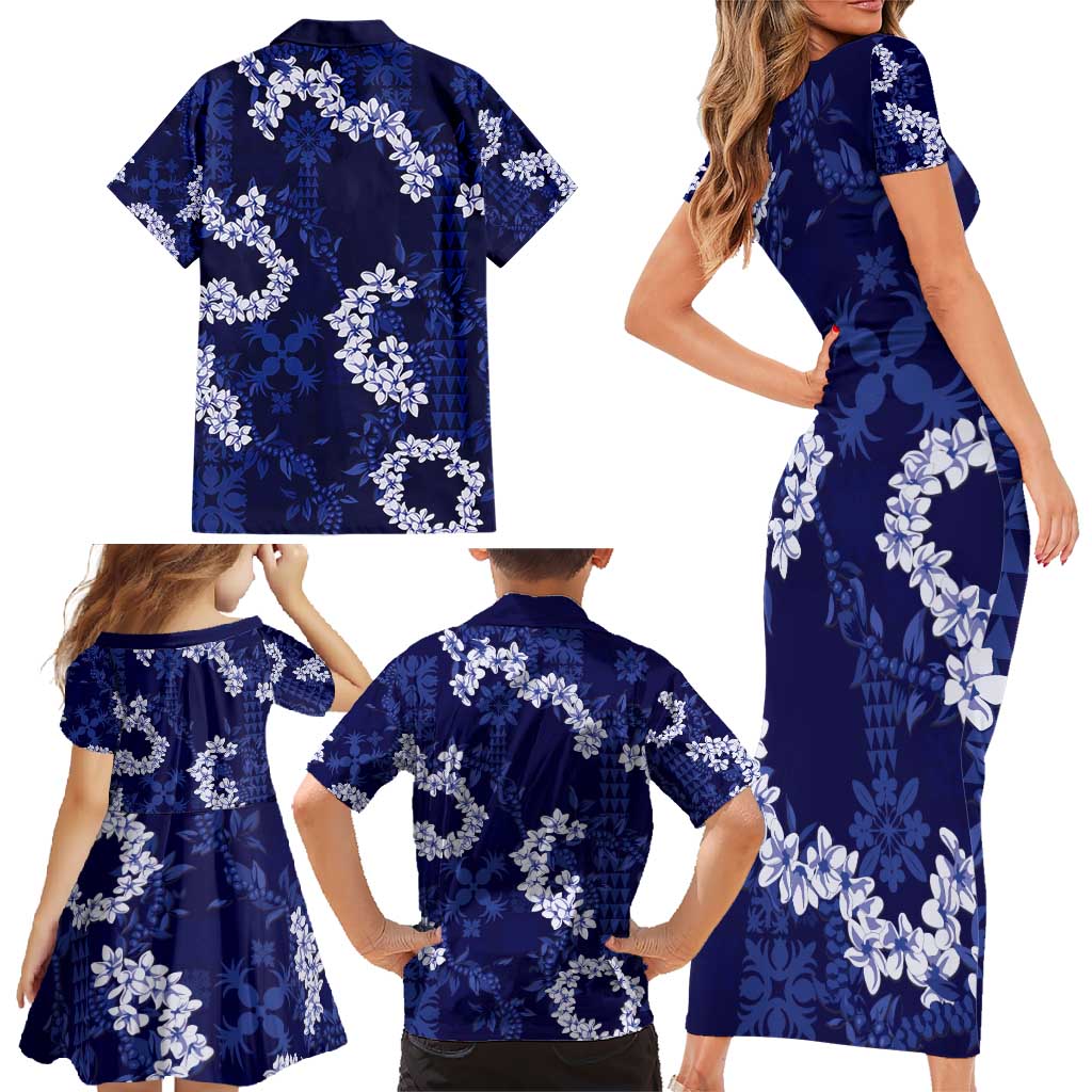 Mokihana Maile and Ilima Leis Family Matching Short Sleeve Bodycon Dress and Hawaiian Shirt Uliuli Hawaiian Tapa Quilt Pattern - Polynesian Pride