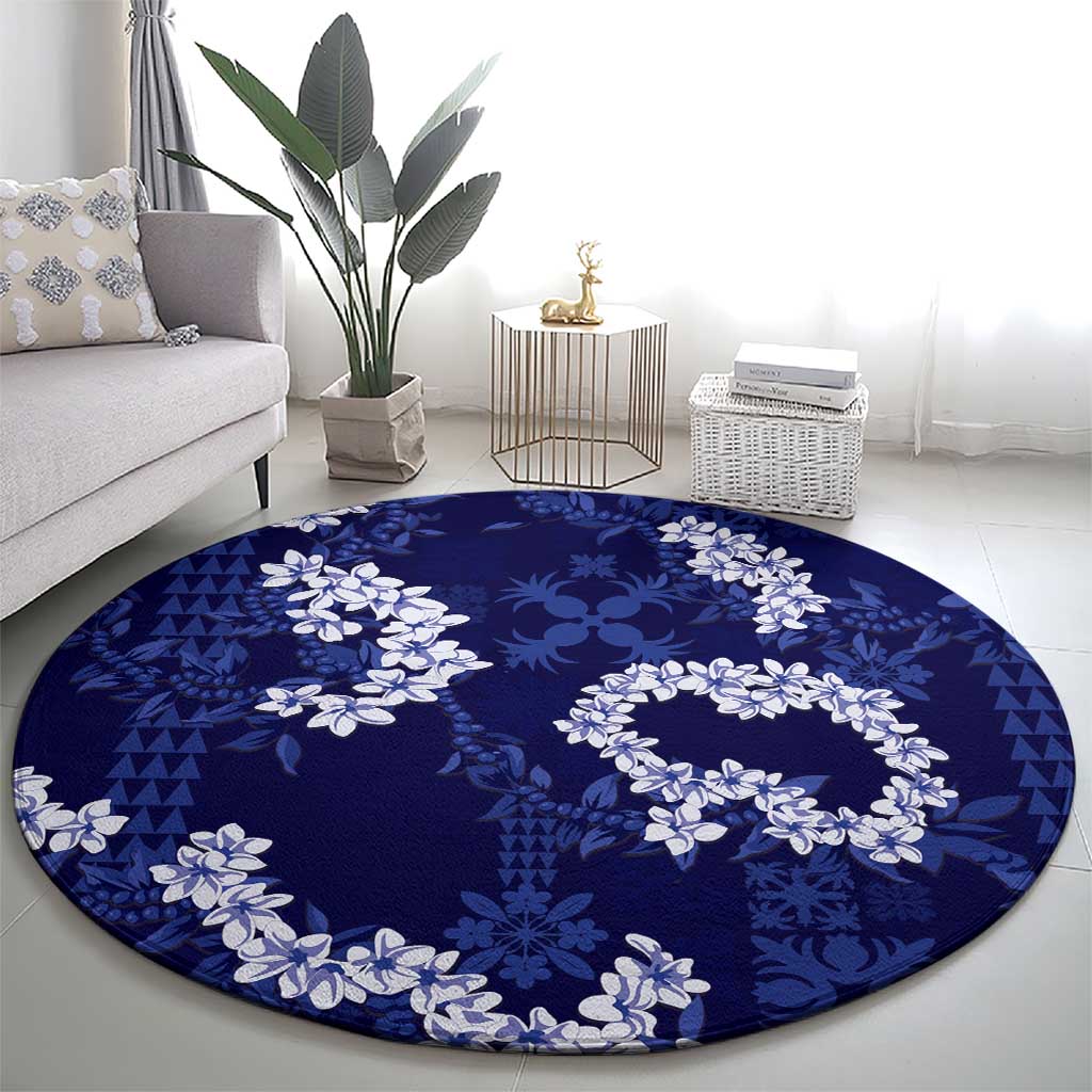 Mokihana Maile and Ilima Leis Round Carpet Uliuli Hawaiian Tapa Quilt Pattern - Polynesian Pride
