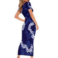 Mokihana Maile and Ilima Leis Short Sleeve Bodycon Dress Uliuli Hawaiian Tapa Quilt Pattern - Polynesian Pride