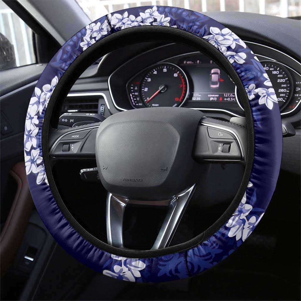 Mokihana Maile and Ilima Leis Steering Wheel Cover Uliuli Hawaiian Tapa Quilt Pattern - Polynesian Pride