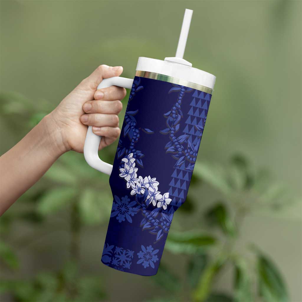 Mokihana Maile and Ilima Leis Tumbler With Handle Uliuli Hawaiian Tapa Quilt Pattern - Polynesian Pride