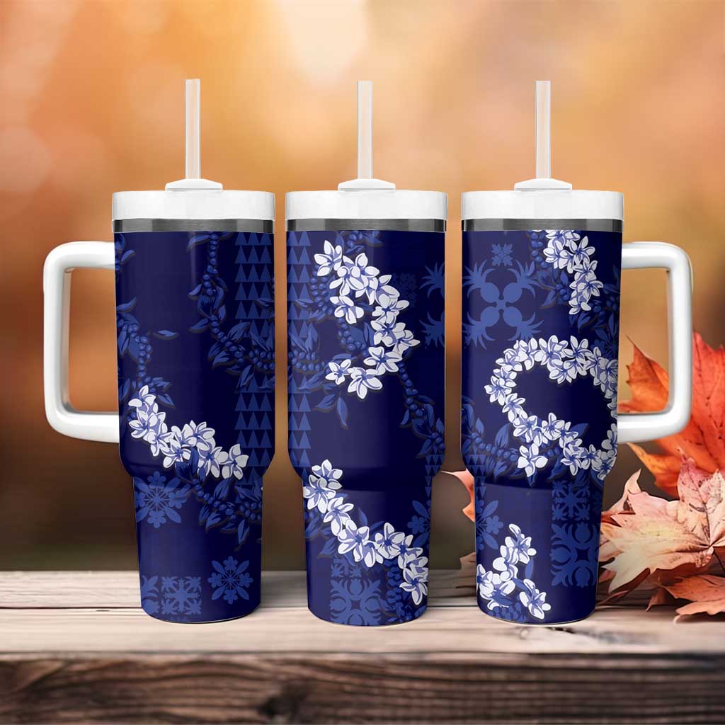 Mokihana Maile and Ilima Leis Tumbler With Handle Uliuli Hawaiian Tapa Quilt Pattern - Polynesian Pride