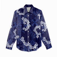 Mokihana Maile and Ilima Leis Women Casual Shirt Uliuli Hawaiian Tapa Quilt Pattern - Polynesian Pride
