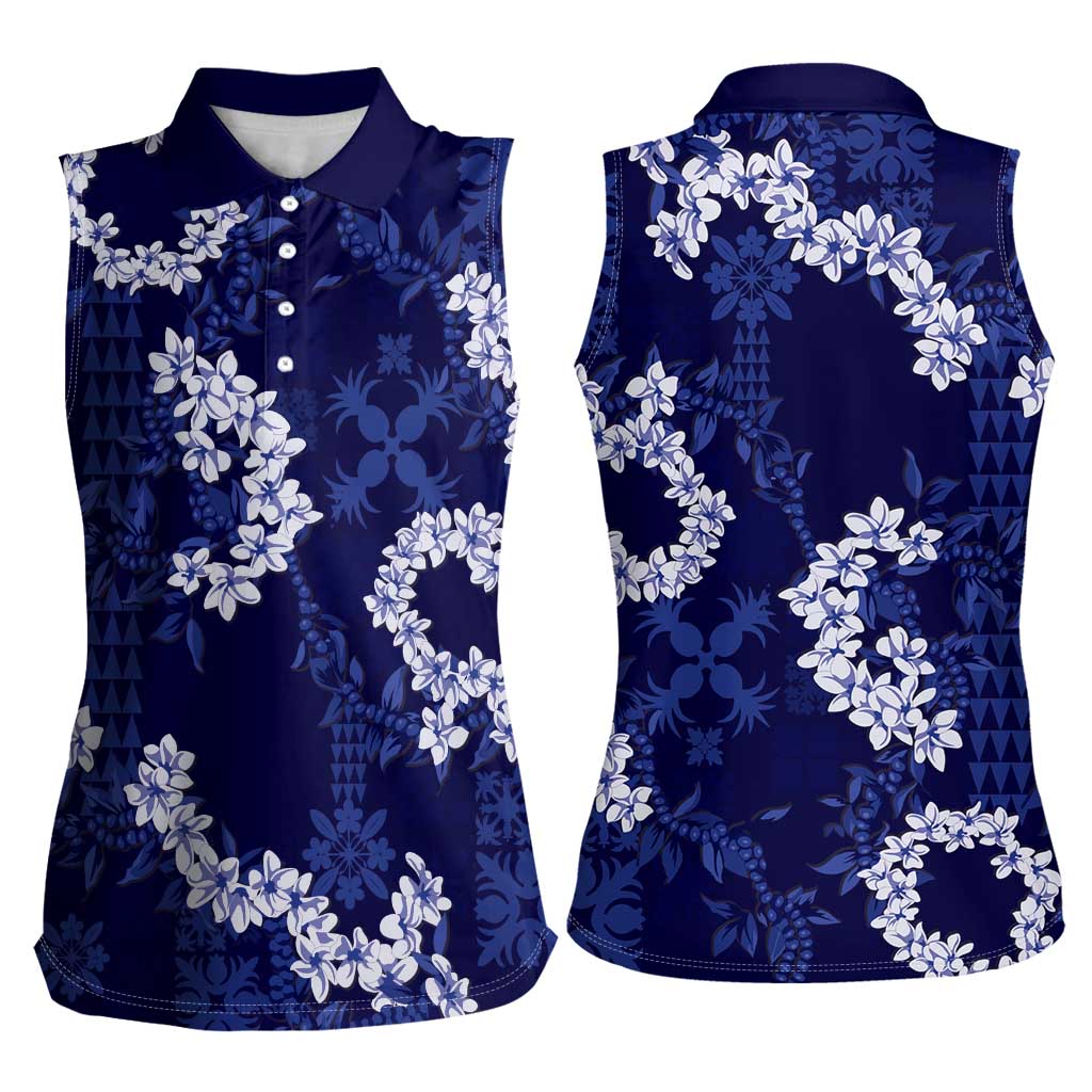 Mokihana Maile and Ilima Leis Women Sleeveless Polo Shirt Uliuli Hawaiian Tapa Quilt Pattern - Polynesian Pride