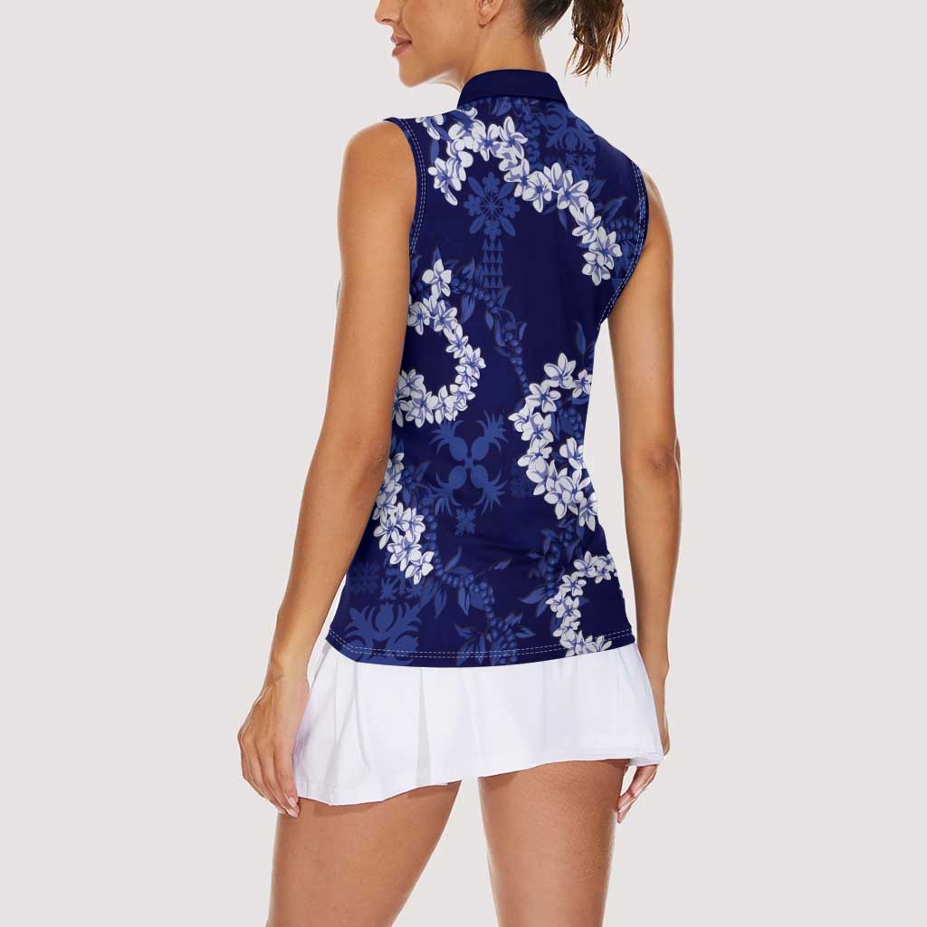 Mokihana Maile and Ilima Leis Women Sleeveless Polo Shirt Uliuli Hawaiian Tapa Quilt Pattern - Polynesian Pride