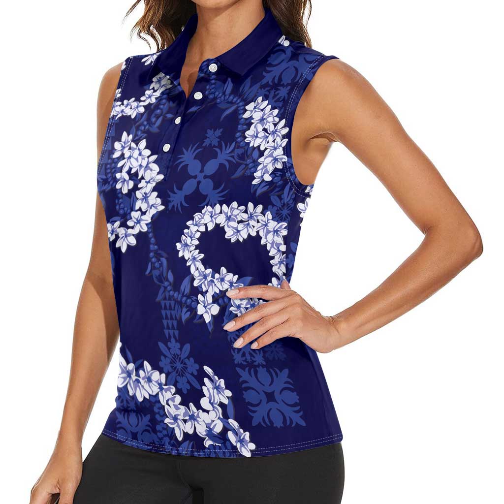Mokihana Maile and Ilima Leis Women Sleeveless Polo Shirt Uliuli Hawaiian Tapa Quilt Pattern - Polynesian Pride