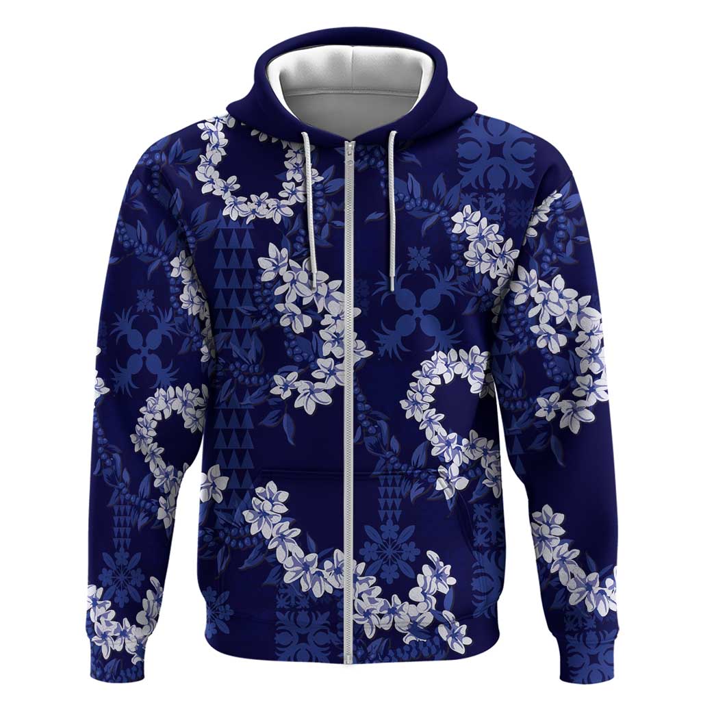 Mokihana Maile and Ilima Leis Zip Hoodie Uliuli Hawaiian Tapa Quilt Pattern - Polynesian Pride