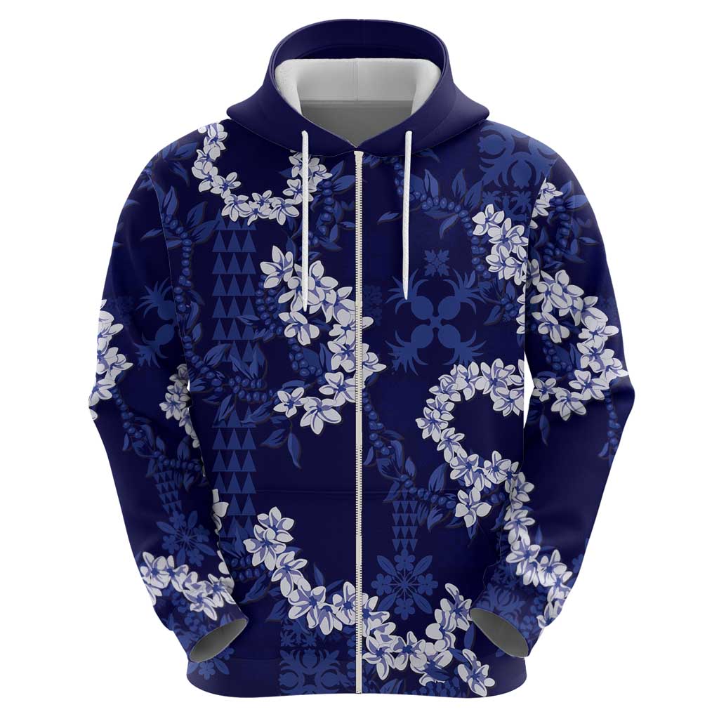 Mokihana Maile and Ilima Leis Zip Hoodie Uliuli Hawaiian Tapa Quilt Pattern - Polynesian Pride