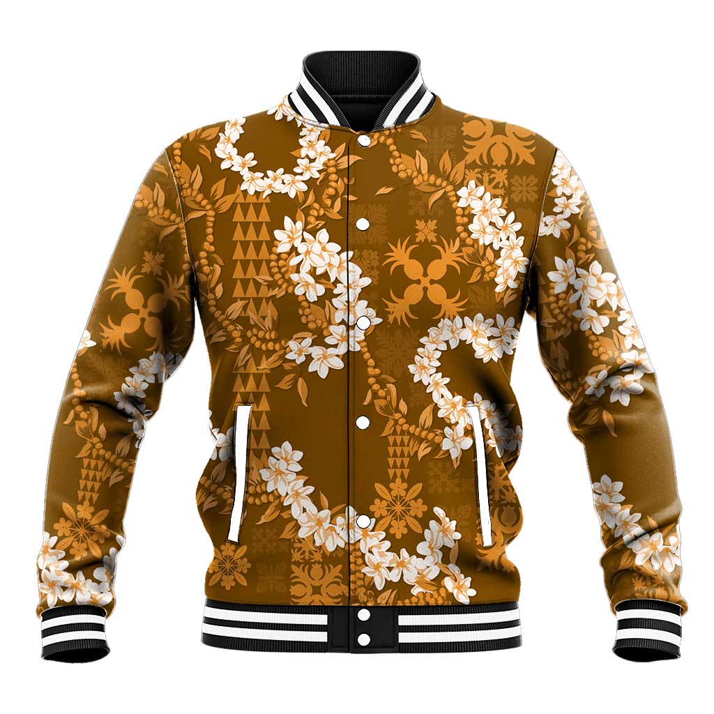 Mokihana Maile and Ilima Leis Baseball Jacket Alani Hawaiian Tapa Quilt Pattern - Polynesian Pride
