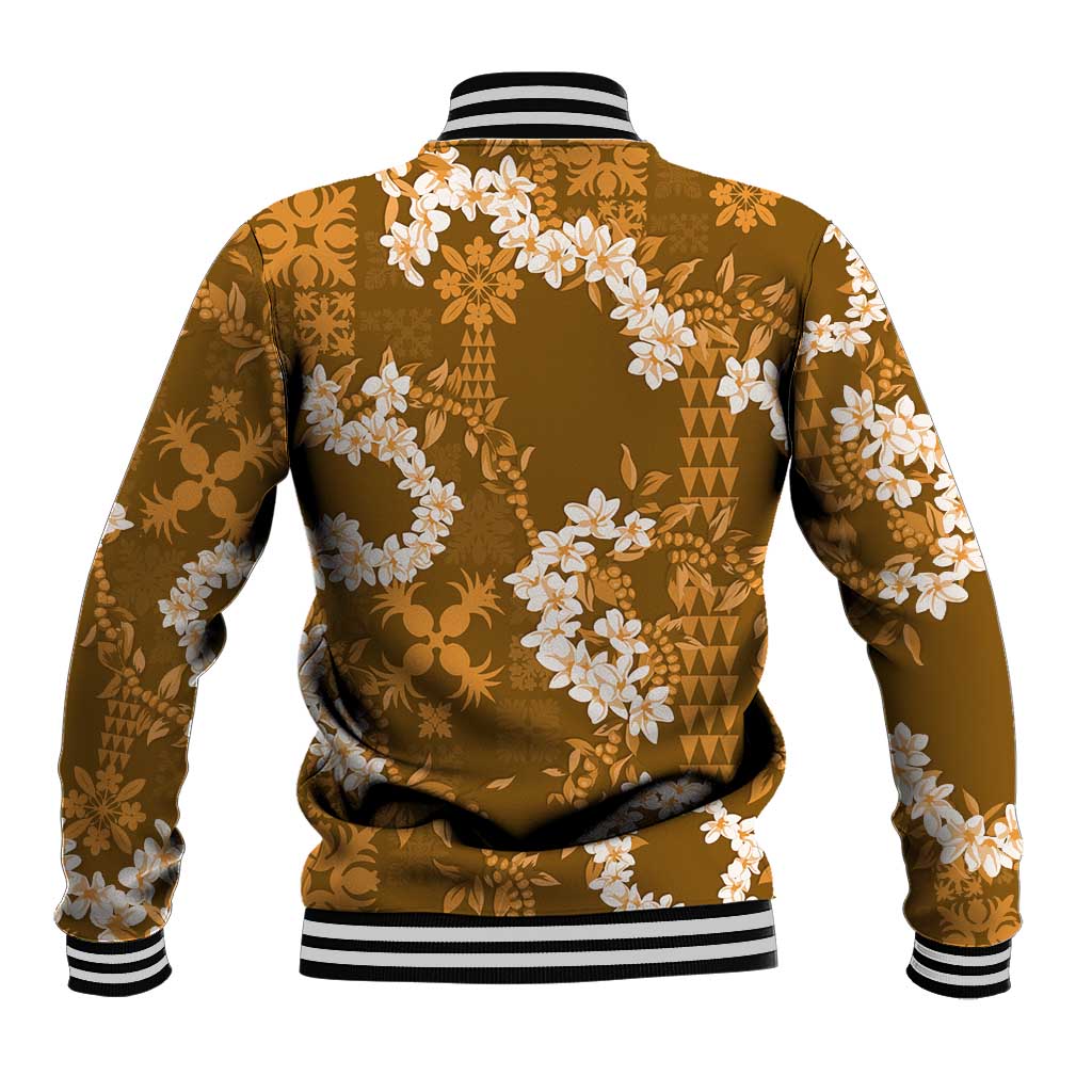 Mokihana Maile and Ilima Leis Baseball Jacket Alani Hawaiian Tapa Quilt Pattern - Polynesian Pride