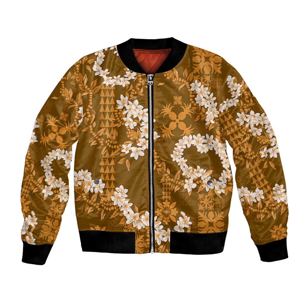 Mokihana Maile and Ilima Leis Bomber Jacket Alani Hawaiian Tapa Quilt Pattern - Polynesian Pride