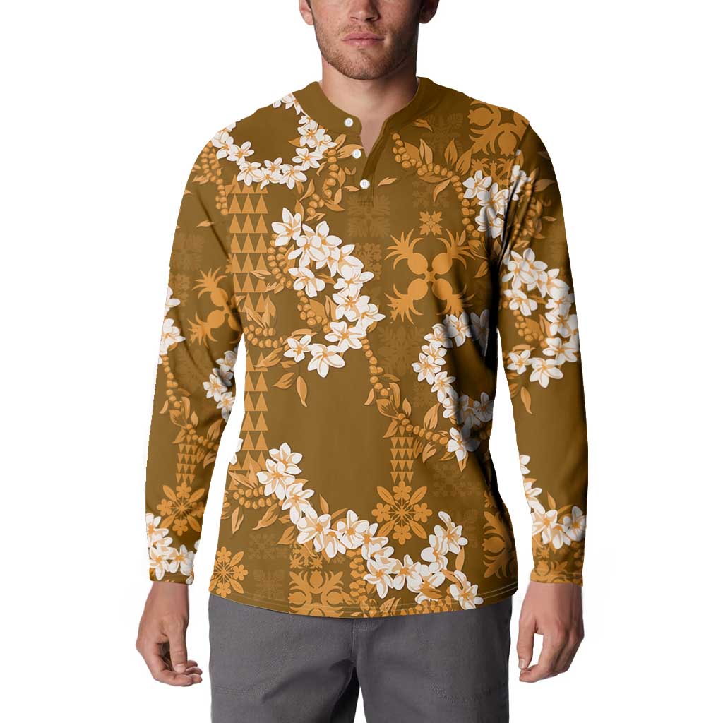 Mokihana Maile and Ilima Leis Button Sweatshirt Alani Hawaiian Tapa Quilt Pattern - Polynesian Pride