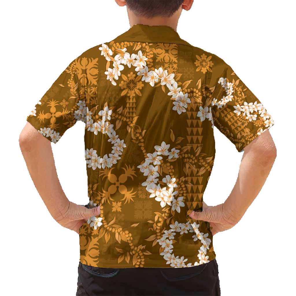 Mokihana Maile and Ilima Leis Family Matching Off Shoulder Maxi Dress and Hawaiian Shirt Alani Hawaiian Tapa Quilt Pattern - Polynesian Pride