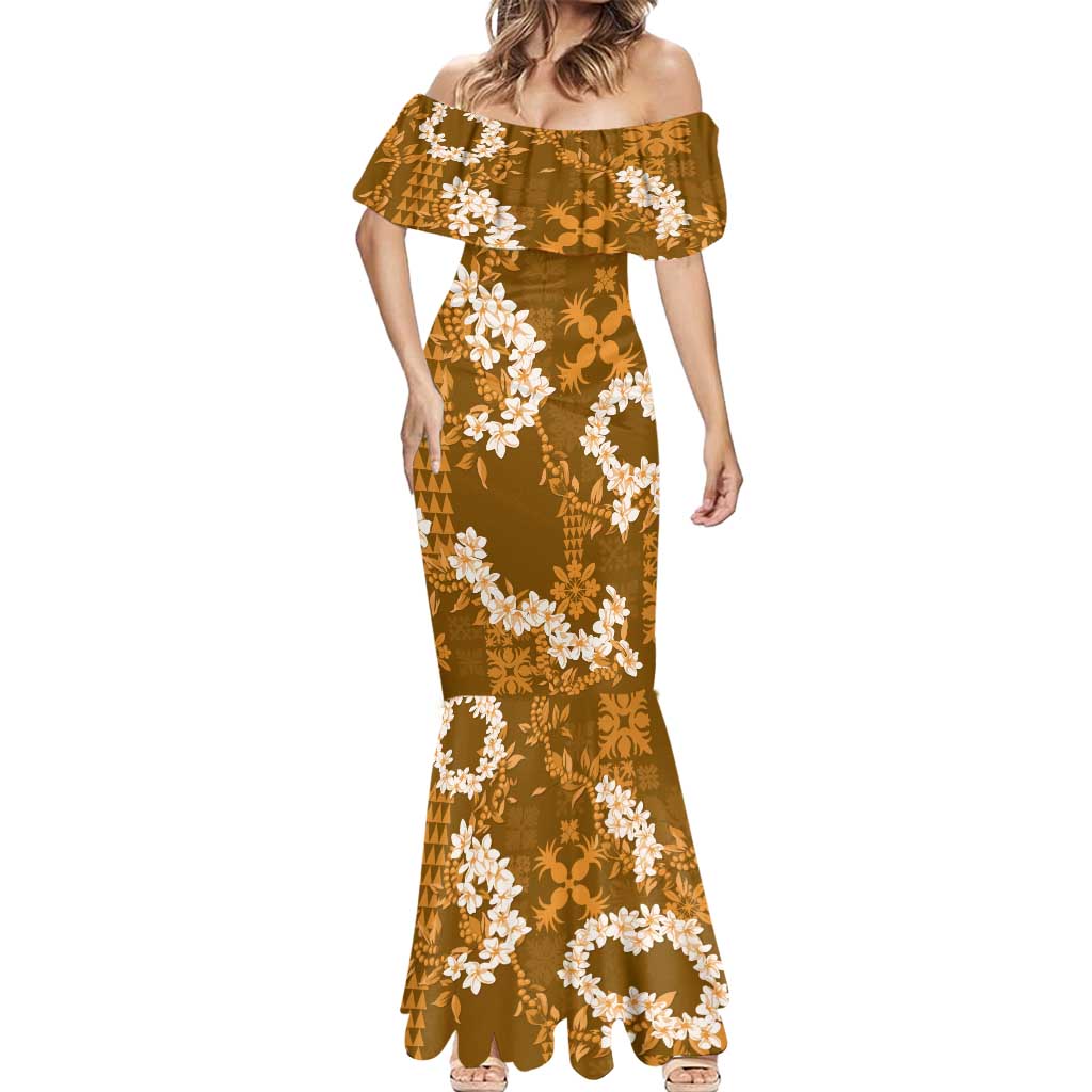 Mokihana Maile and Ilima Leis Mermaid Dress Alani Hawaiian Tapa Quilt Pattern - Polynesian Pride