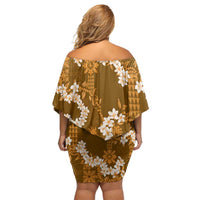 Mokihana Maile and Ilima Leis Off Shoulder Short Dress Alani Hawaiian Tapa Quilt Pattern - Polynesian Pride