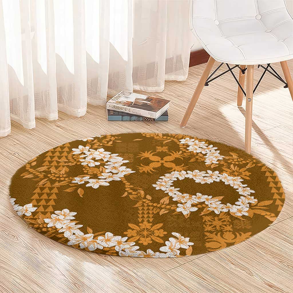Mokihana Maile and Ilima Leis Round Carpet Alani Hawaiian Tapa Quilt Pattern - Polynesian Pride