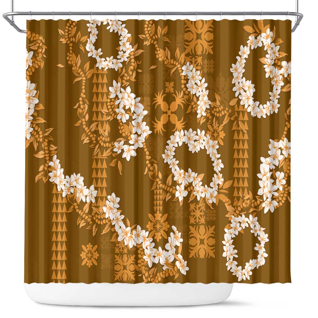 Mokihana Maile and Ilima Leis Shower Curtain Alani Hawaiian Tapa Quilt Pattern - Polynesian Pride
