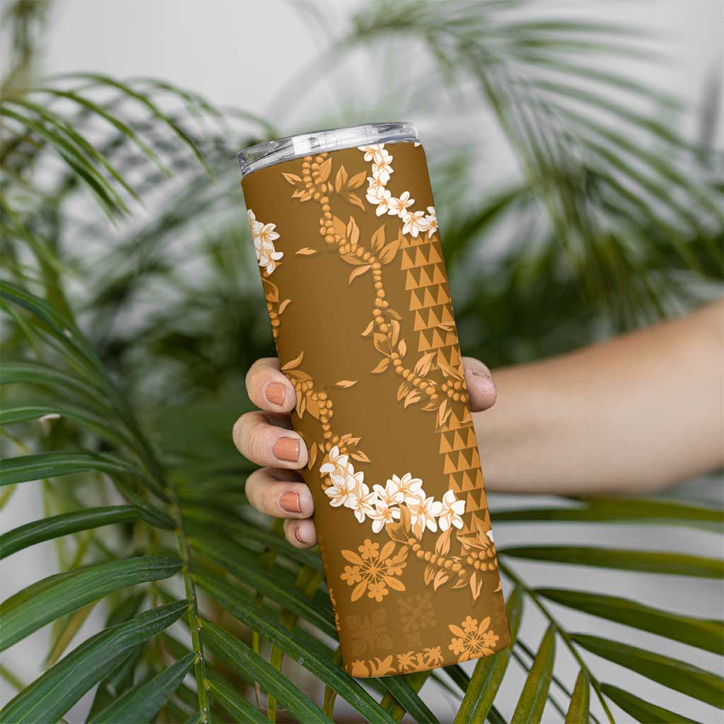 Mokihana Maile and Ilima Leis Skinny Tumbler Alani Hawaiian Tapa Quilt Pattern - Polynesian Pride