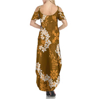 Mokihana Maile and Ilima Leis Summer Maxi Dress Alani Hawaiian Tapa Quilt Pattern - Polynesian Pride