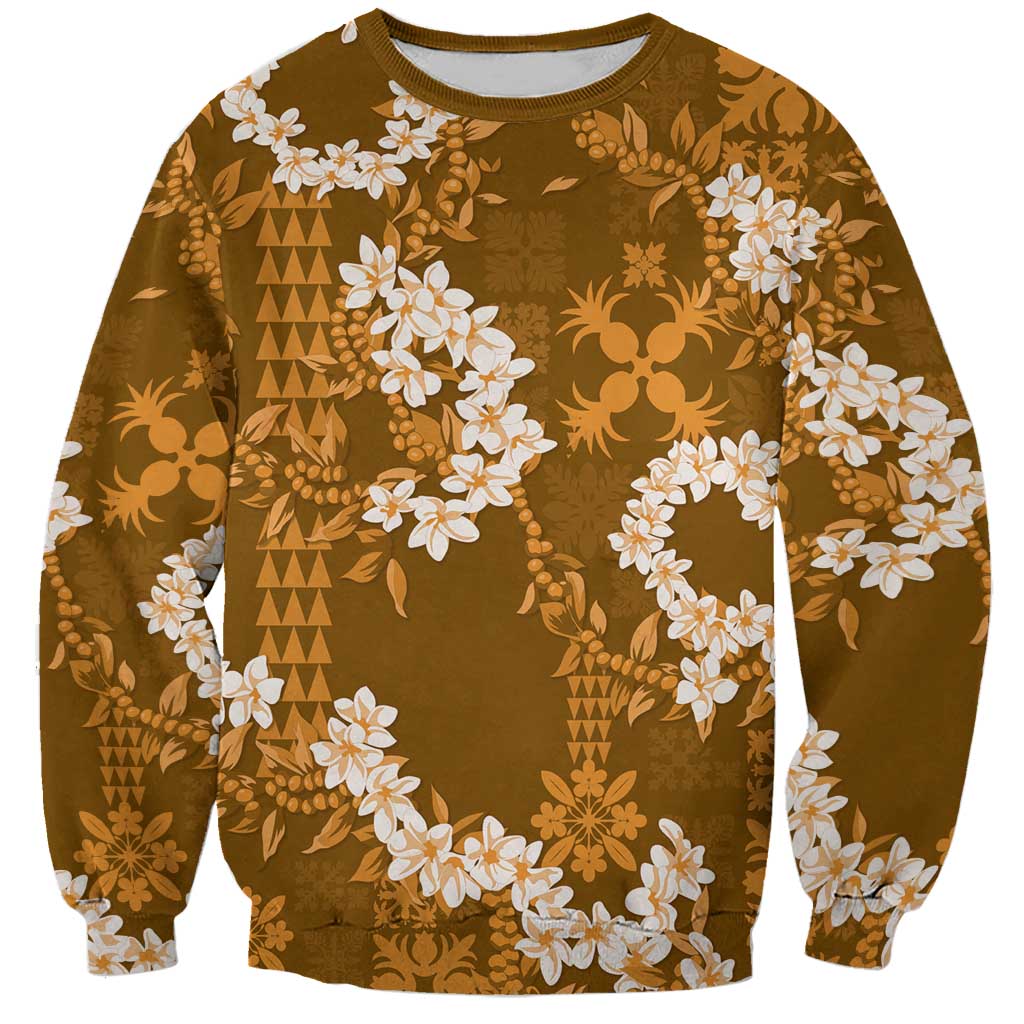 Mokihana Maile and Ilima Leis Sweatshirt Alani Hawaiian Tapa Quilt Pattern - Polynesian Pride