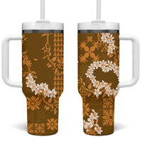 Mokihana Maile and Ilima Leis Tumbler With Handle Alani Hawaiian Tapa Quilt Pattern - Polynesian Pride