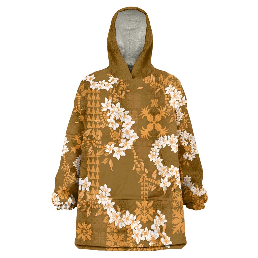 Mokihana Maile and Ilima Leis Wearable Blanket Hoodie Alani Hawaiian Tapa Quilt Pattern - Polynesian Pride
