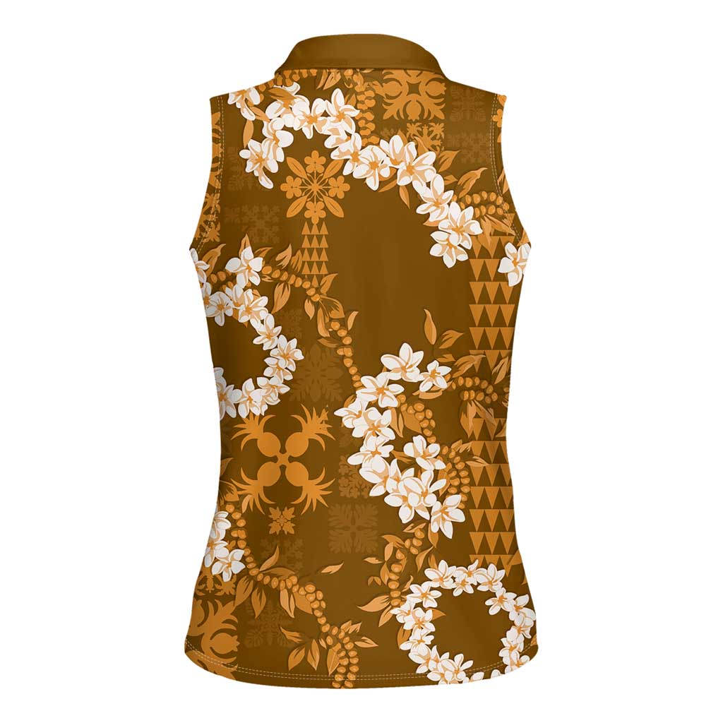 Mokihana Maile and Ilima Leis Women Sleeveless Polo Shirt Alani Hawaiian Tapa Quilt Pattern - Polynesian Pride