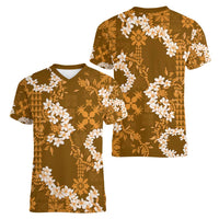 Mokihana Maile and Ilima Leis Women V-Neck T-Shirt Alani Hawaiian Tapa Quilt Pattern - Polynesian Pride